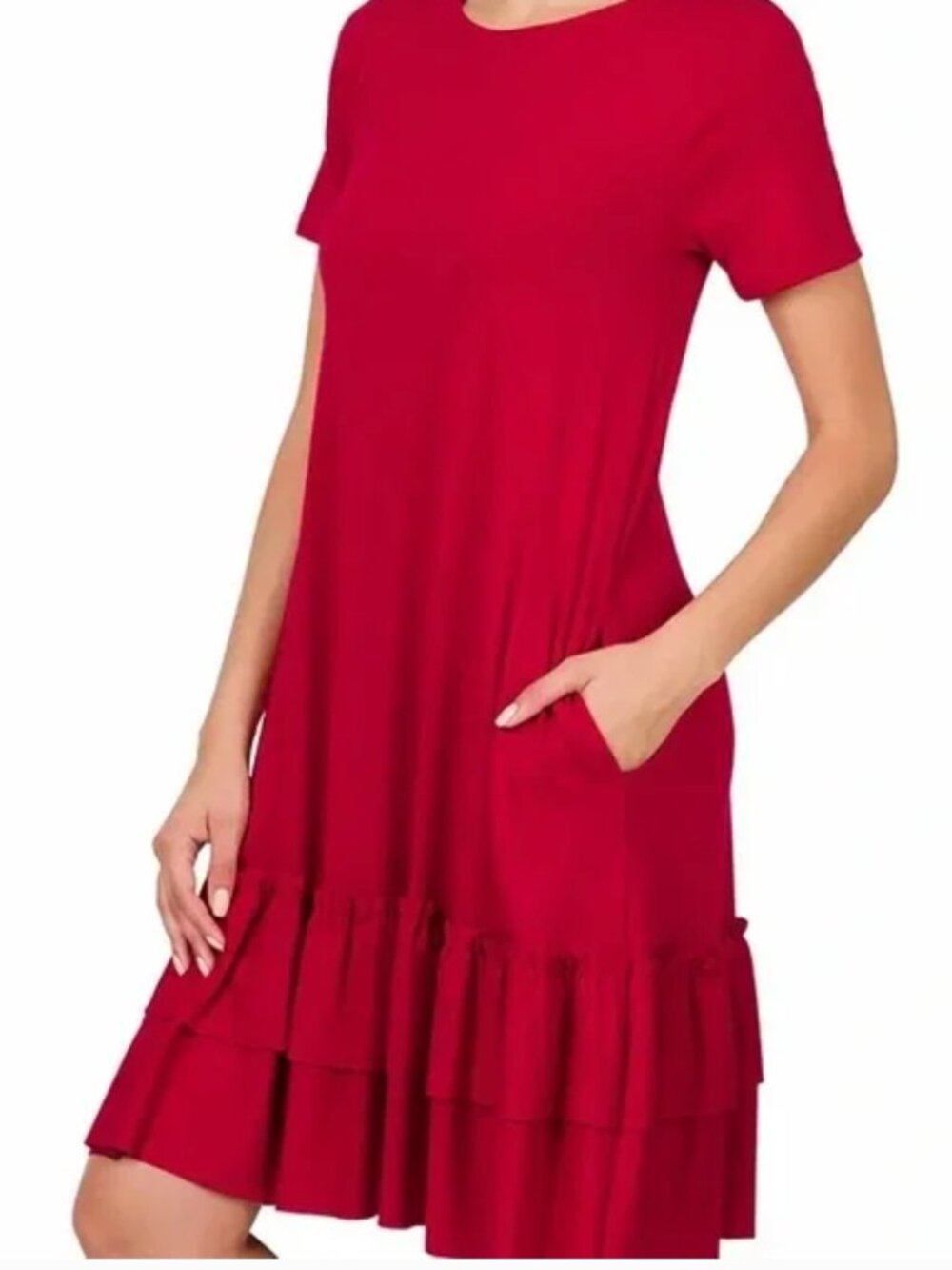 NEW! Zenana Plus Short Sleeve Round Neck Ruffle Hem Dress Lavender 1X - Picture 9 of 9